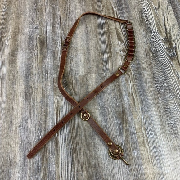 Brown Leather Brass Tone Hardware Belt - Picture 11 of 12